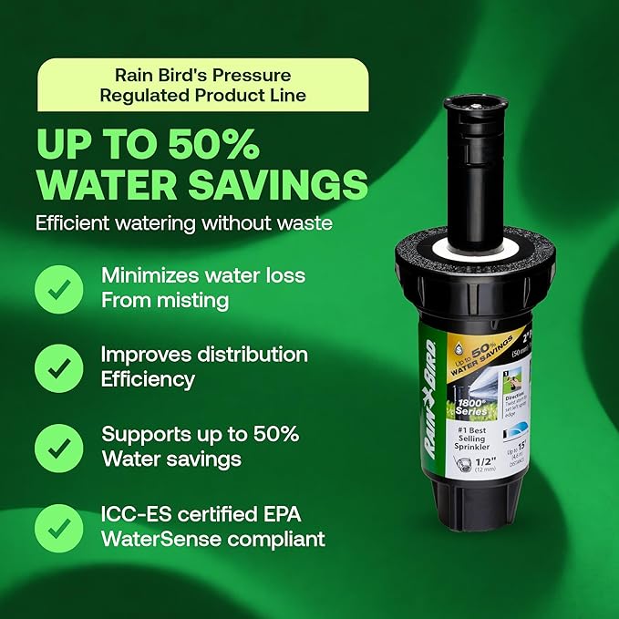 Rain Bird 1802FDSPRS Pressure Regulating (PRS) Professional Dual Spray Pop-Up Sprinkler, 360° Full Circle Pattern, 8' - 15' Spray Distance, 2" Pop-up Height