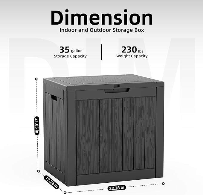 35 Gallon Resin Deck Box Outdoor Storage Box Waterproof for Patio Furniture,Outdoor Cushions,Garden Tools and Pool Supplies（Black）