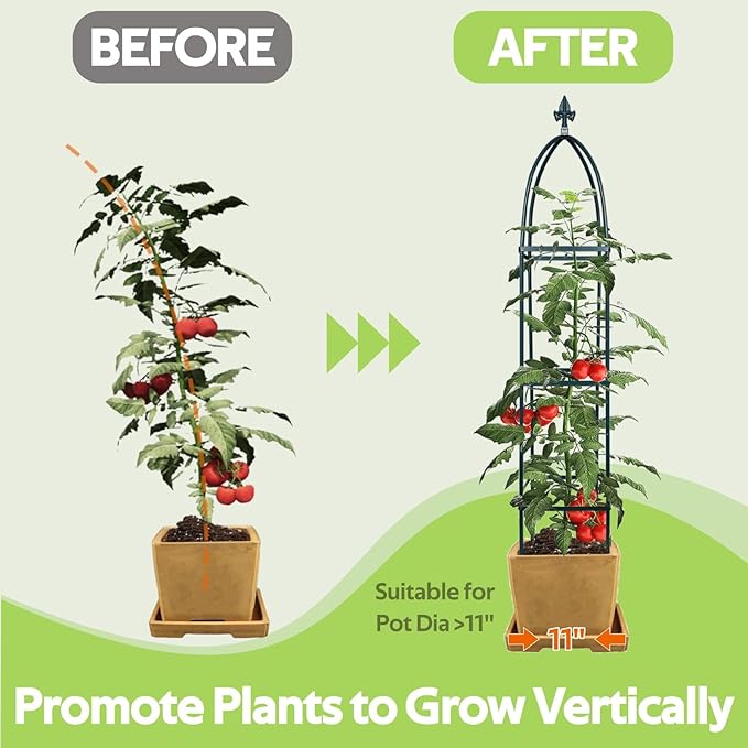 100% Metal Obelisk Trellis for Climbing Plants Outdoor & Indoor - Powder-Coated Thicken Steel Towering Plant Support - Weather-Proof Garden Trellis for Climbing Vine, Vegetables & Flowers