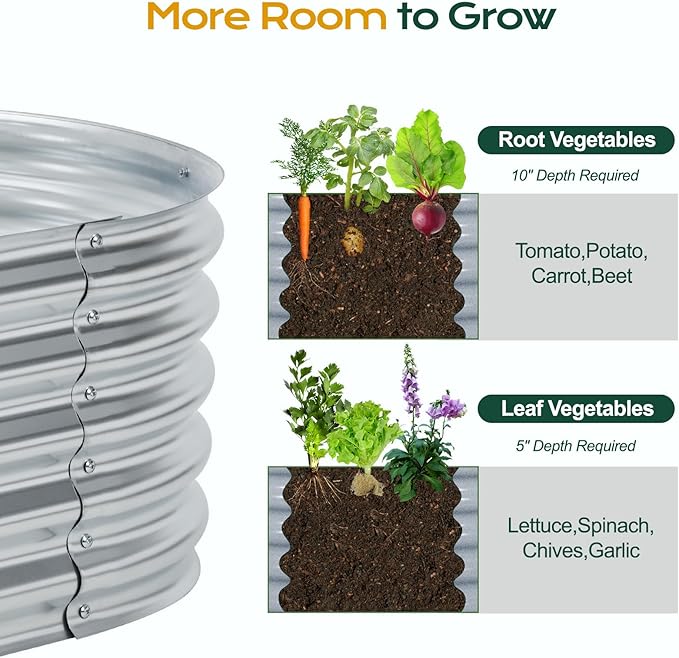 Aoodor Galvanized Raised Garden Bed Kit, 5.3 x 2.6 x 1.4 Ft, Oval Planter Box for Vegetables, Flowers, and Herbs, Outdoor Use, Silver