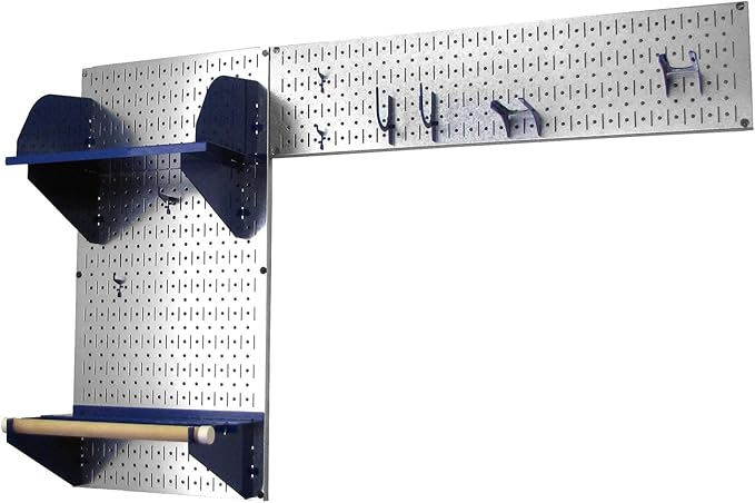 Wall Control Pegboard Garden Supplies Storage and Organization Garden Tool Organizer Kit with Metallic Pegboard and Blue Accessories
