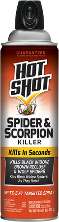 Hot Shot Spider & Scorpion Killer (Aerosol), Kills Large Spiders and Scorpions in Seconds, Including Black Widow, Brown Recluse and Wolf Spiders, 16 Ounces