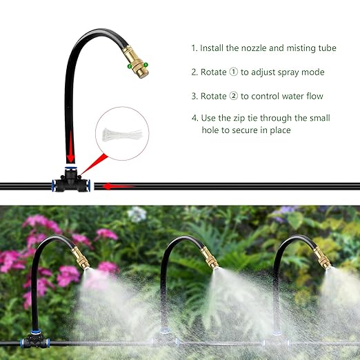 80FT Drip Irrigation System for Garden – Automatic Watering Kit with Solid Brass Metal Connectors, 360° Bendable Tubing &22 Adjustable Nozzles for Greenhouse, Lawn, Yard & Plants