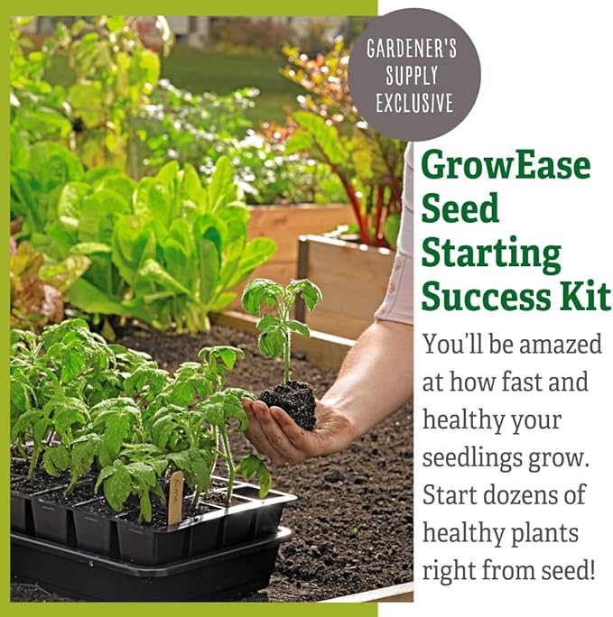 Gardener's Supply Company GrowEase Seed Starting Self Watering Tray |12-Cell Seedling Tray with Capillary Mat, Water Reservoir & Germination Dome | Indoor Greenhouse Gardening Kit