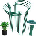 8 Pack Half Round Plant Support Stakes, Green Metal Garden Plant Supports, 9.8”W x15.7”H Plant Support Rings with 20 Pcs Plant Clips for Indoor Outdoor Plants