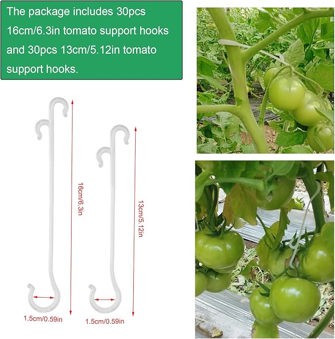 60 Pack Tomato Support Hooks Growing Tomato Clips Instead of Twist Ties Quick Plant Support Clip for Climbing Plants Green Pepper Cucumber Grape Vines Trellis Support Tomato Cages Vegetables