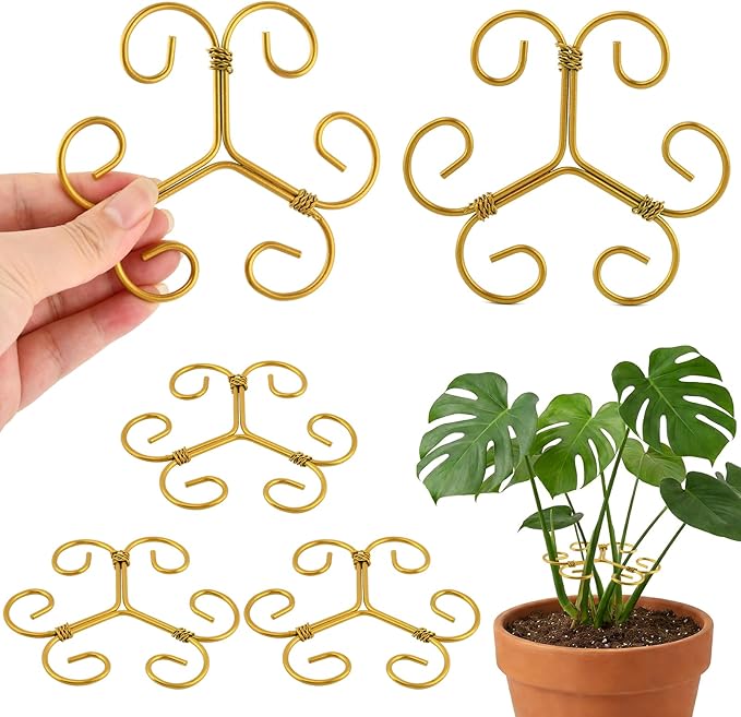 5 Pack Plant Stem Support Set, Reusable Iron Plant Stakes for Indoor Plants, Plant-Support-Stakes for Thriving Growth(Color:Gold)