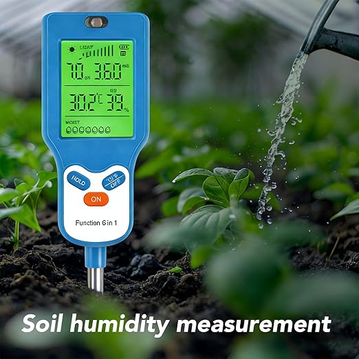 Naroote 6 in 1 Soil Meter, pH Temperature Humidity Light Fertility Tester for Yard Garden Greenhouse Planting, with Backlight LCD Screen and High Sensitivity Probe