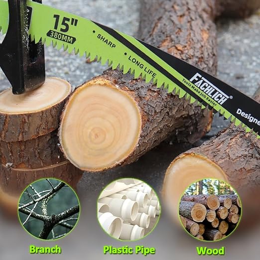 15" Japanese Teeth Reciprocating Saw Blades Wood Pruning - FACHLICH 4pcs Curved Edge 6TPI for Tree Trimming, Wood/PVC Pipe Cutting, Cr-V Sabre Blades Better Wear Resistance