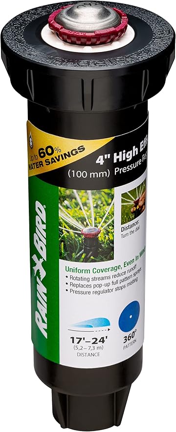 Rain Bird 22SAFPROPR Pressure Regulating (PRS) High-Efficiency Pro Rotary Sprinkler, 360° Full Pattern, 17' - 24' Spray Distance, 4" Pop-up Height