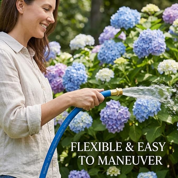 WiseFlow Garden Hose 100FT x 5/8", Heavy Duty Rubber Hose, Water Hose with Five Layered Braiding, Male Female Fittings, 1000PSI Burst, 300PSI Working (Blue)