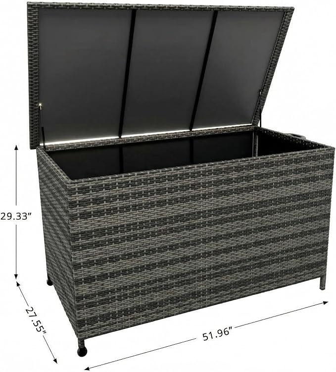 Wicker Deck Box, 185 Gallon All-Weather Outdoor Storage Box, Rattan Storage Bin for Patio Furniture, Outdoor Cushions, Pool Storage and Garden Tools, Grey