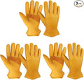 OZERO Gardening Work Gloves Men,3 Pairs Insulated Heavy Duty Cut Resistant Thorn Proof Leather Cowhide Mens Women Mechanic Garden Gloves for Driving Welding-Medium