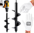Auger Drill Bit for Planting with Gloves (4 x 12 Inch) - Heavy Duty Garden Spiral and Bulb Planter Tool for Digging Holes - Compatible with 3/8 Inch Hex Drive