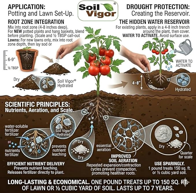 Water Storing Crystals – Commercial Grade Soil Additive & Moisture Retainer – Potassium Polyacrylate Super Absorbent Polymer for Plants, Gardens & Lawns (10)