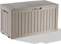 EasyUp 90 Gallon Outdoor Storage Box, Outdoor Deck Boxes for Garden Tools Equipment,Cushions and Patio Storage,Lockable and Resin,Easy to Install(Grey)