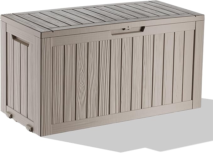 EasyUp 90 Gallon Outdoor Storage Box, Outdoor Deck Boxes for Garden Tools Equipment,Cushions and Patio Storage,Lockable and Resin,Easy to Install(Grey)