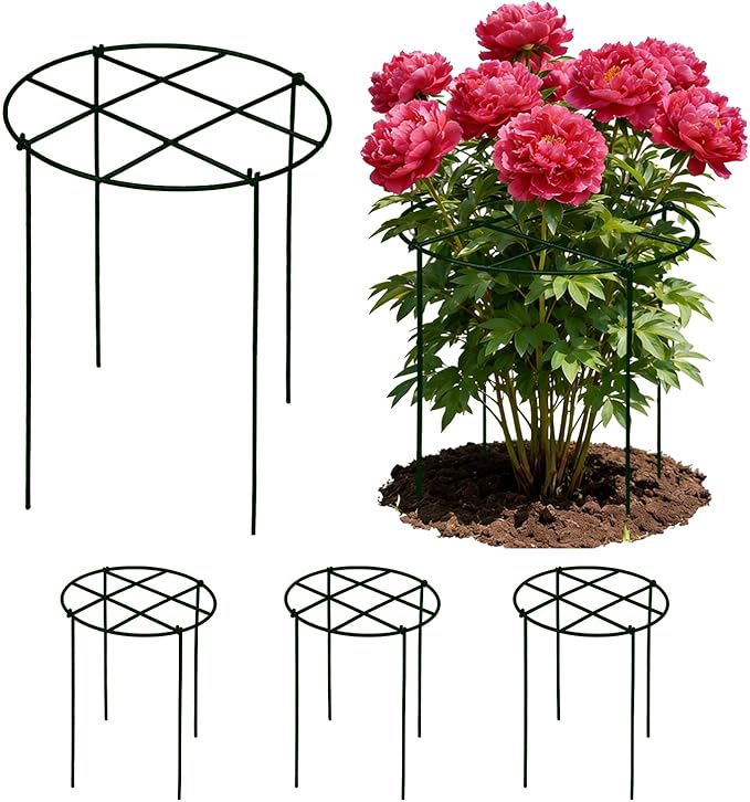 4 Sets 23.6''H x 18''Dia Large Peony Cages and Support - 4mm Heavy-Duty Metal Legs, Plant Support Cage for Outdoor Plants, Flower Trellis for Hydrangea Rose Tomato