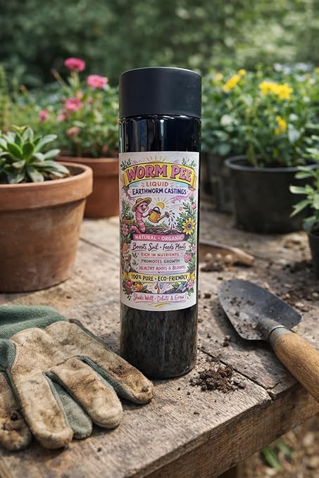 Worm Pee Liquid Earthworm Castings Fertilizer | Soil Amendment with Humic Acid & Kelp Extract | Concentrated Plant Food for Vegetables, Raised Beds & Gardens | for Agricultural & Horticultural Use