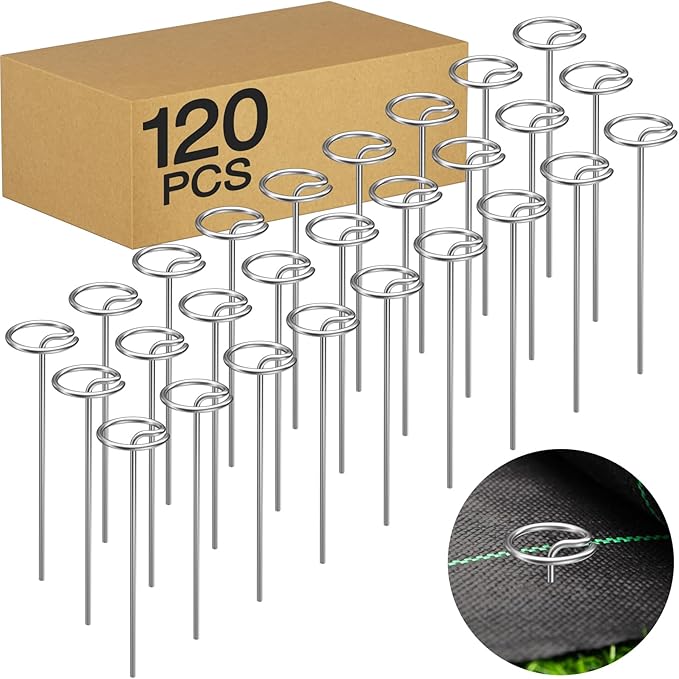 Heavy-Duty Landscape Staples – 120 Pcs 6-Inch G-Shaped Thickened Galvanized Garden Fabric Staples,Rust-Resistant Ground Cover Pins for Weed Barrier, Erosion Control & Landscaping Projects