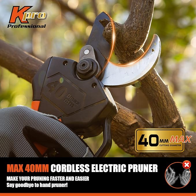 2 In 1 Electric Pruning Shears 40MM, Kebtek Cordless Pruner with Extension Pole 21V Brushless Motor 2Pack 2AH Rechargeable Battery-LCD Display Screen (KT940 Pruner+Pole Set)
