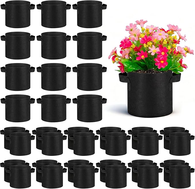 Nuanchu 60 Packs Grow Bags Bulk Aeration Fabric Pot with Handles Thickened Nonwoven Garden Bags to Healthy Root Growth Vegetables Heavy Duty Grow Pots Planting Planter for Flower Fruits (1 Gallon)