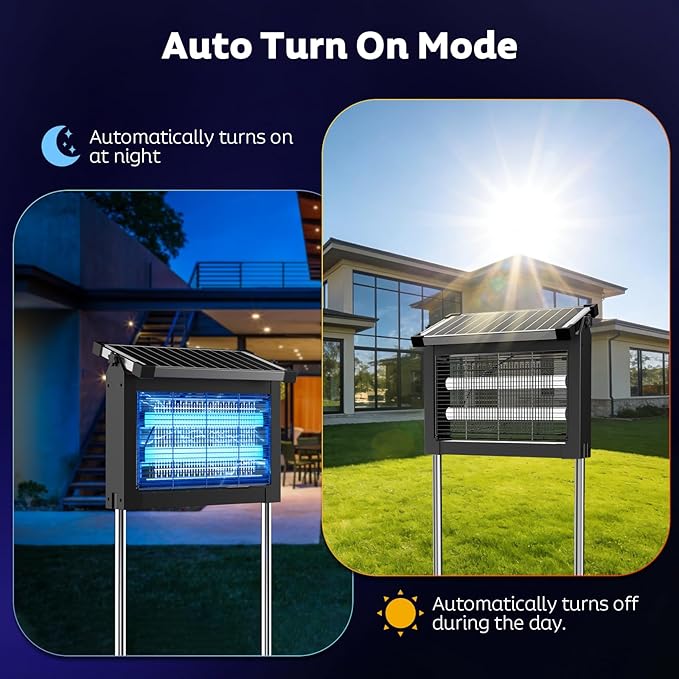 Solar Bug Zapper Outdoor with Projector Lights, Mosquito Zapper Waterproof Electric Fly Zapper Rechargeable with 10W Solar Panel, 4500V Cordless Fly Trap for Backyard, Patio, Garden, Camping