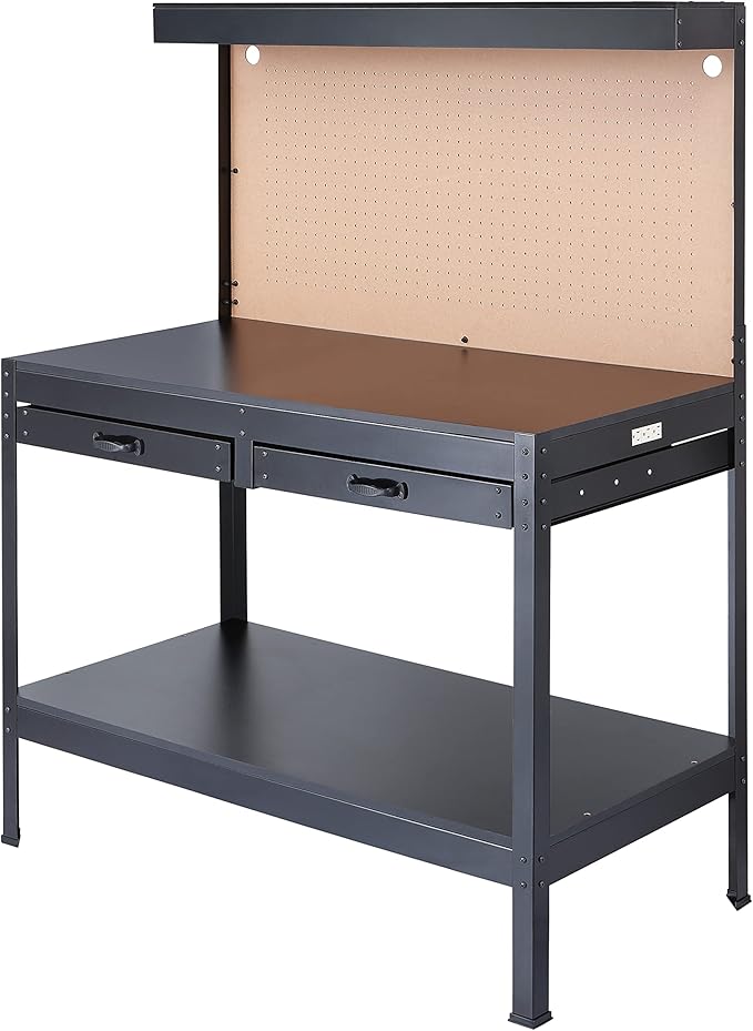 Olympia Tools Multipurpose Workbench With Power Outlets and Light, 410-014-0111 , Black