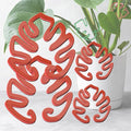 4PACKS Unique & Aesthetic Monstera Leaf Shape Grapple Plant Support, Grappler Rings, Plant Support Monstera with Ties, Keeps Plants Tame & Growing Vertical (red)