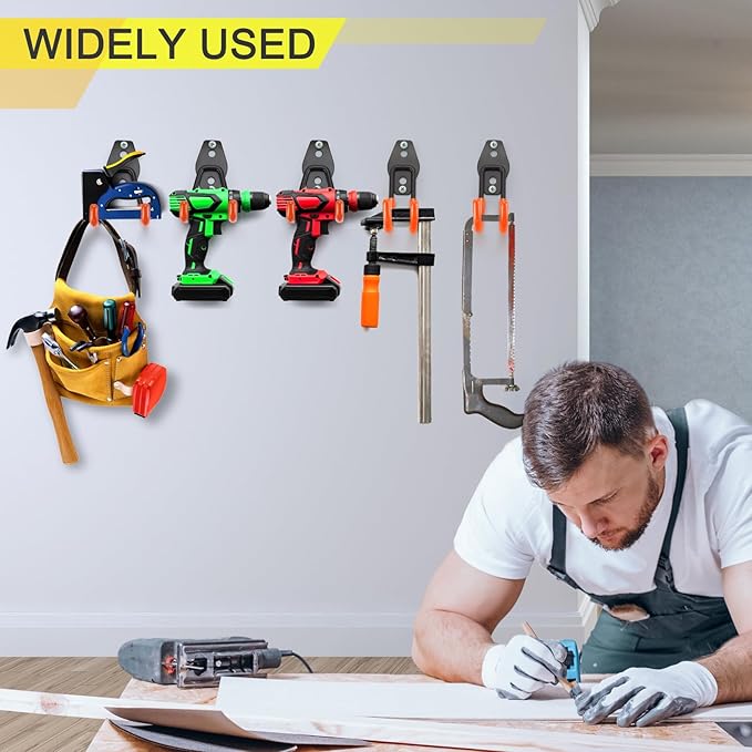 6 Pack Garage Hooks Heavy Duty Storage Organizer Wall Mount Power and Garden Tool Hangers, for Hanging Ladders, Ropes, Hose, Bulk Items