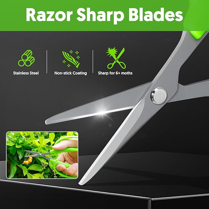 Garden Scissors, 2PCS 6in Pruning Shears Snips Non-stick Coated Sharp Steel Blades - Gardening Tools Garden Shears for Plants Herb Flowers in Grow Tent and Hydroponics