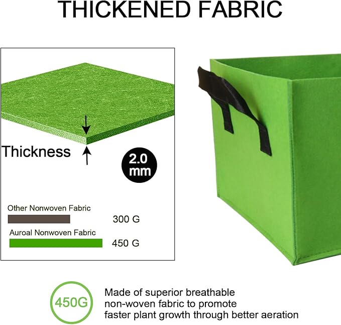 10 Gallon Grow Bags 2 Pack, 2 Compartments Rectangle Raised Planting Bags, 400g Heavy Duty Nonwoven Fabric Planter Pots for Vegetable Tomato Herb Flower Indoor Outdoor Gardening (Green-S)