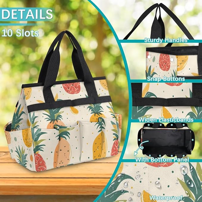 Garden Tool Bag Organizer Garden Tote Bag with Pockets Watercolor Fruit Pineapple Tool Storage Organizer Gardening Tool Kit Holder 13" x 6.8" x 2.8"
