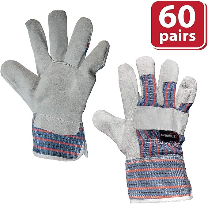 SAFE HANDLER Work Leather Gloves with Cool Cotton Lined Backing Lightweight & Versatile Split Leather Safety Cuff Work Gloves