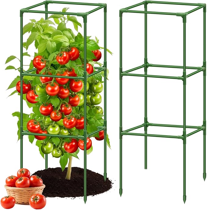 Riare 2 Pack Square Tomato Cages for Garden Plant Support- 45 Inch Heavy Duty Tomato Cage Garden Stakes Tomato Trellis for Climbing Plants Vegetables Flowers Outdoor Indoor
