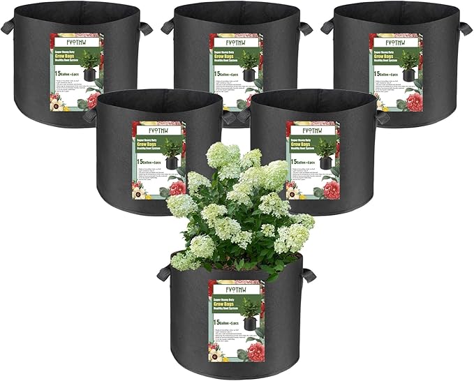 6-Pack 15 Gallon Grow Bags, 300g Non-Woven Fabric Planting Bags with Handles, Breathable Drainable Planter Bags for Vegetables, Flowers and Indoor Outdoor Gardening