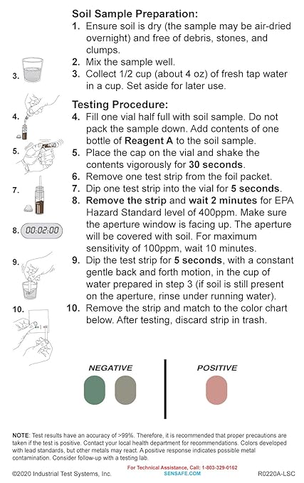 Industrial Test Systems SenSafe 480311 Lead Soil Test Strip, 0-400ppm Range, Five Tests