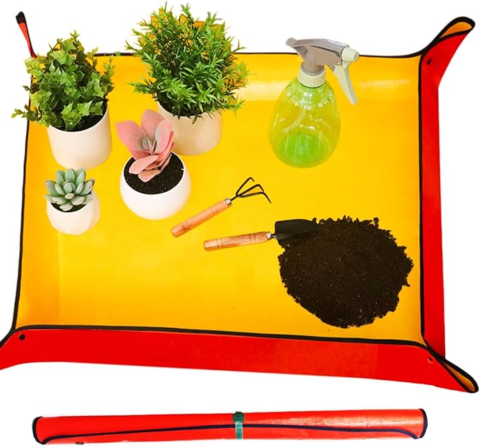 Emycool 39.5" x 31.5" Large Repotting Mat for Indoor Plants Transplanting and Potting Soil Mess Control, Waterproof Portable Succulent Plant Repotting Tray Gardening Gifts for Women, Orange