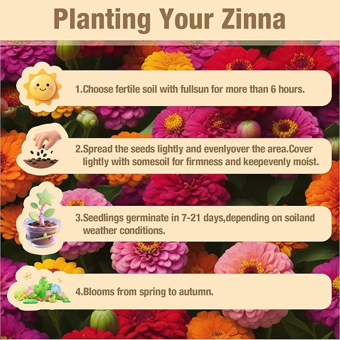 8000+ Zinnia Flower Seeds for 2026-7+ Color Mix, High Germination Rate, Perfect for Gardens, Mix Zinnia Wildflower Seeds, Mixed Colors and Large Blooms, Easy to Grow, Large 2 Ounce Packet