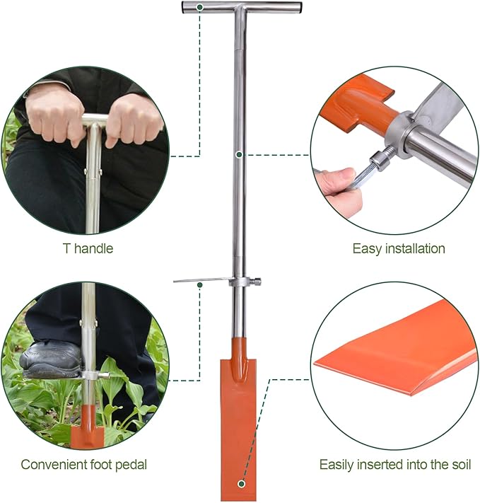 Dibble Bar Planting Tool with Foot Pedal, Sturdy Construction Tree Planting Bar with Stainless Steel Pole, T-Handle Dibbler Gardening Tool Digging Bar Long Flat