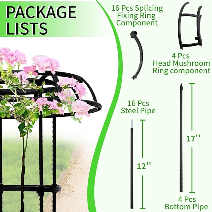 2-Pack 65-Inch Garden Trellis for Climbing Plants,Heavy-Duty Metal Obelisk with Mushroom Top,Stable Support for Potted Clematis,Tomato,Cucumber,Rose,Pea & Vine