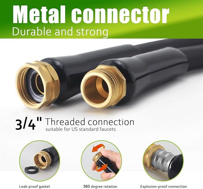 Garden Hose 25FT, Ultra-Lightweight Flexible PVC Water Hose - No-Kink, No-Twist Design with Crush-Proof Aluminum Fittings, All-Weather Puncture Resistant for Gardening and Patio Cleaning(Black,25FT)