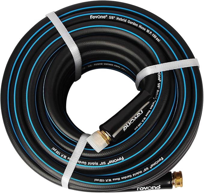Fevone Garden Hose 25 ft Kink-Free, Flexible Water Hose, Heavy Duty Hybrid Polymer, 5/8 Inner Diameter Hose, 3/4 Brass Fittings