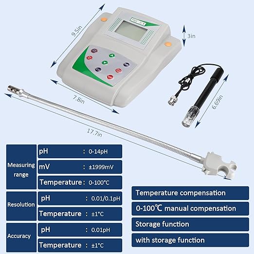 Lab Benchtop pH Meter - Digital Bench Top pH Meter and Electrode,Laboratory ph Meter for Liquid,0.01 pH Accuracy,with Data Storage Function