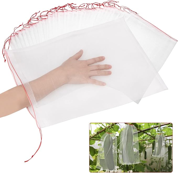 50Pcs 18"x12" Kikhope Fruit Protection Bags, Garden Netting Bags with Drawstring, Fruit Netting Bags, Fruit Tree Bags, Netting Barrier Bags for Protecting Fruits and Vegetables