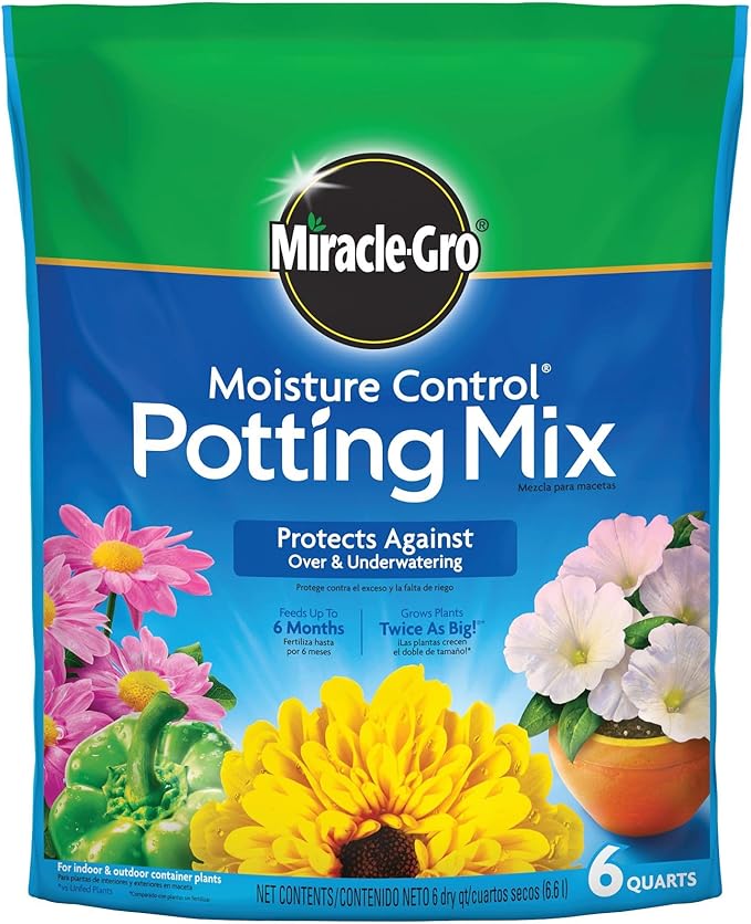 Miracle-Gro Moisture Control Potting Mix, For Container Plants, Protects against Over- and Under-Watering, 6 qt.