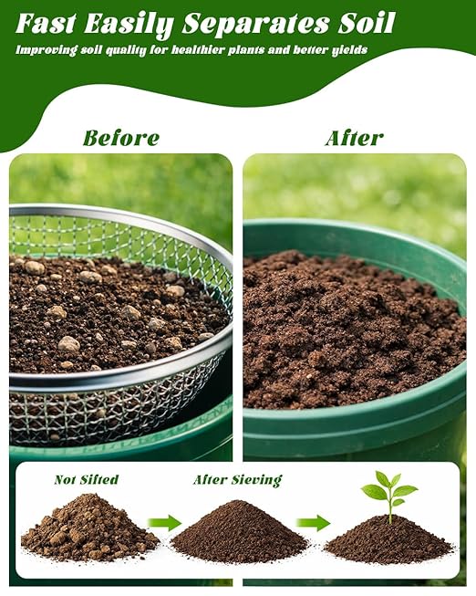 Soil Sifter for Gardening 3Pcs Compost Sifter 3 Mesh Sizes 1/8" 1/4" 3/8"Heavy Duty Dirt Sieve Fits 5 Gallon Buckets Garden Sifter with Handle for Rocks Dirt and Organic Material