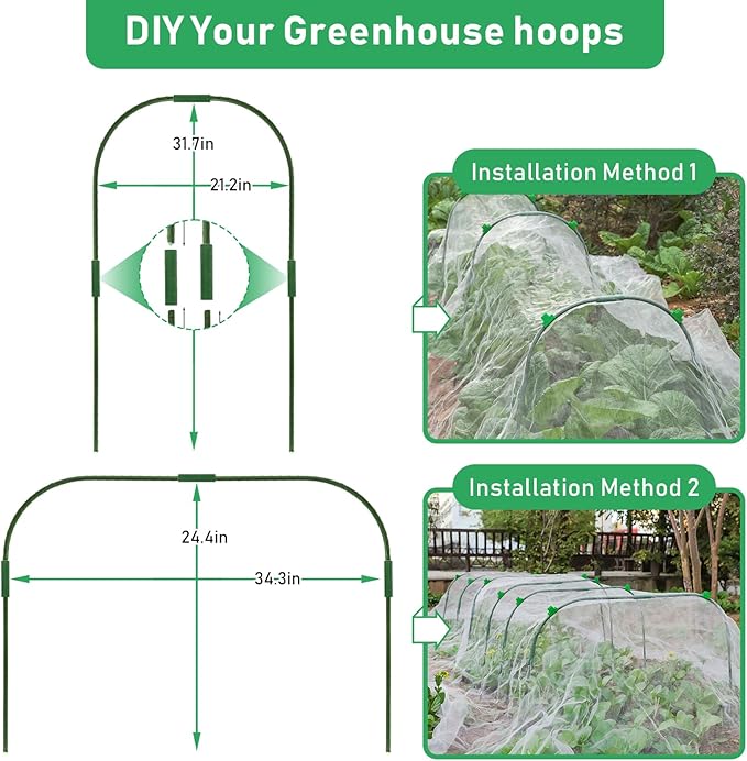 Garden Mesh Netting Kit, 10 * 30FT Ultra Fine Plant Netting Covers with 6 Pcs Garden Hoops & 18 Clips, Row Cover Net Protection for Tree Fruit Barrier Vegetable Fruits Flowers Shrubs Plant Covers Net