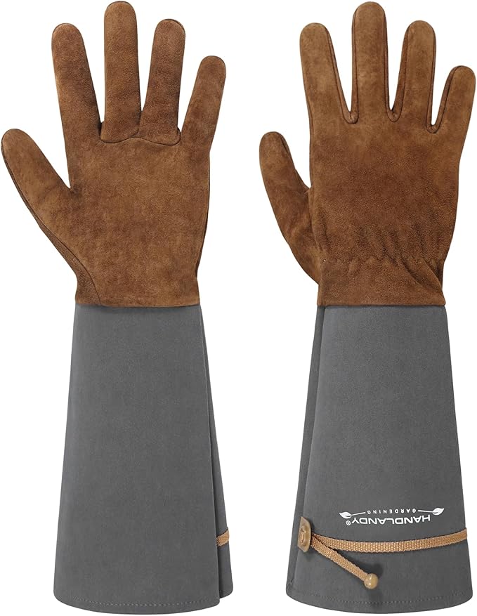 HLDD HANDLANDY Long Gardening Gloves for Women Men - Leather Rose Pruning Gloves Thorn Proof - Breathable Working Glove