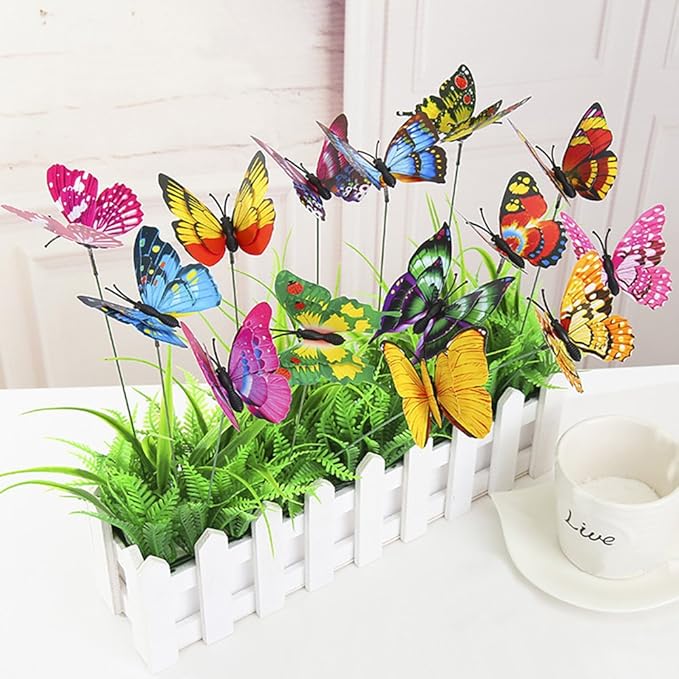 VGOODALL 50pcs Butterfly Garden Decorations, 11.5 inch Plastic Butterfly Stakes Ornaments Artificial Butterflies for Flower Bouquet Arrangements Crafts Outdoor Wall Patio Plant Yard Decor